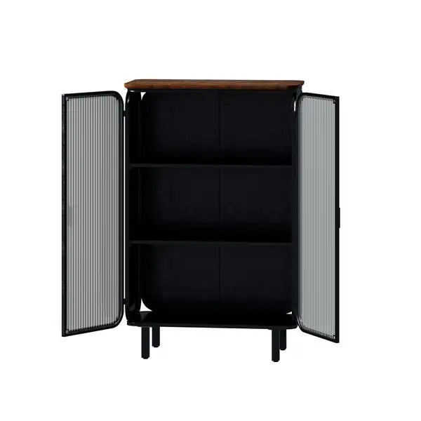 Modern Two-Door Glass Cabinet with 3-Tier Storage - Entryway, Living Room, Home Office, Dining Room - Minihomy