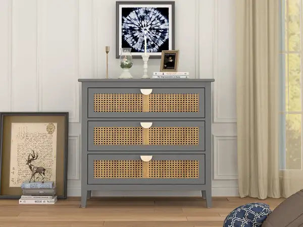 Rattan 3-Drawer Cabinet: Bedroom, Living Room & Study Storage