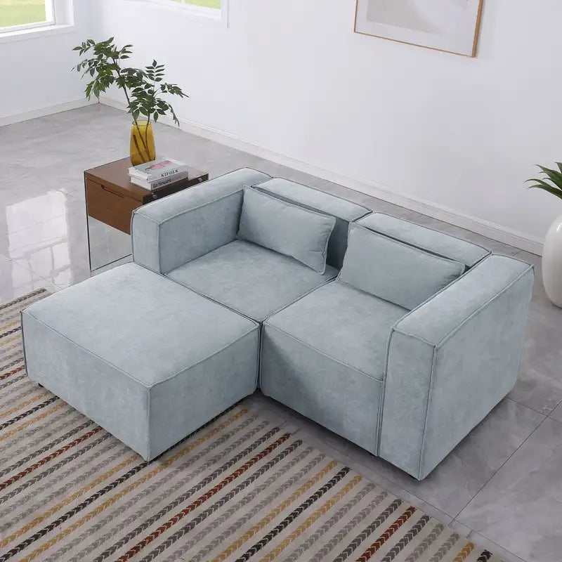 Modular Grayish Blue Chenille Sofa - Simple, Grand, & Soft (Knock Down)