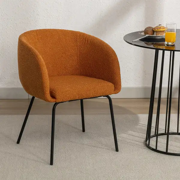 Ginger Boucle Fabric Dining Chair with Black Metal Legs (Set of 1) - Minihomy