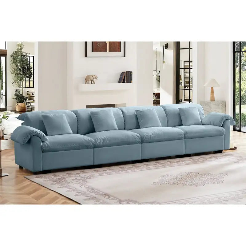 Extra Large 4-Seater Velvet Sofa with Storage - Blue