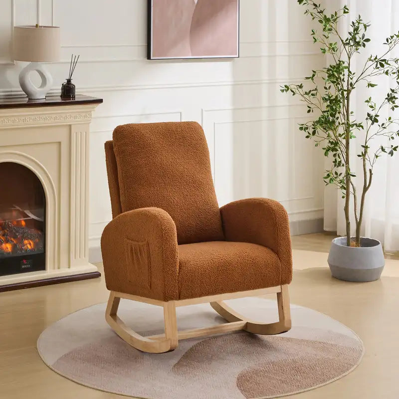 Sherpa Rocking Chair, 27.2" Wide Glider, Caramel - Nursery & Living Room