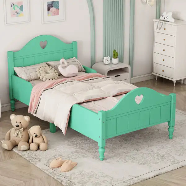 Twin Toddler Bed with Side Rails, Princess Headboard, Seasoft Green - Kids' Beds