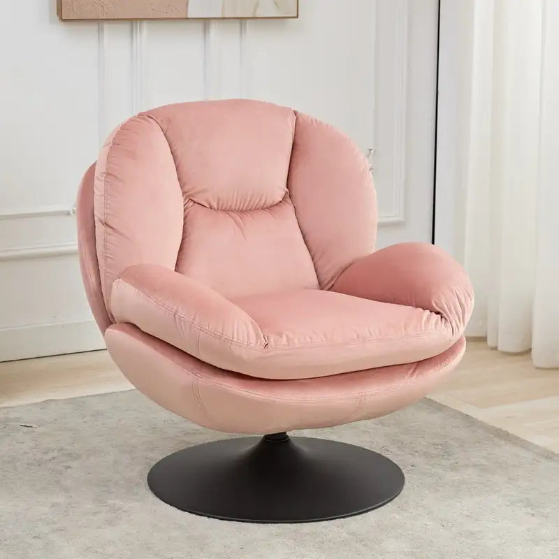 Pink Velvet Swivel Lounge Chair with Ottoman