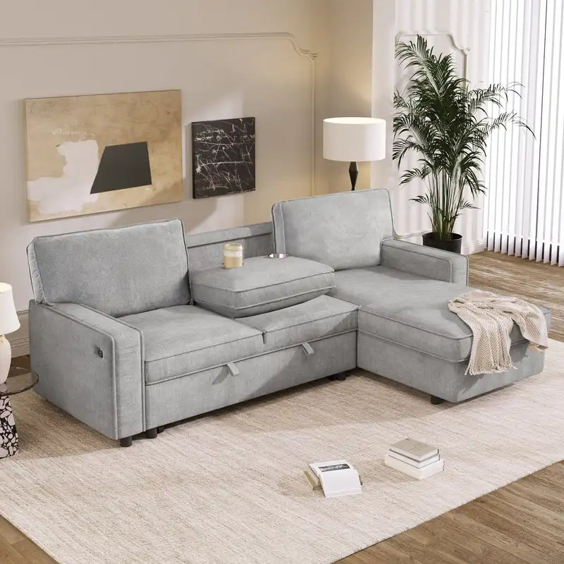 U-Style Sleeper Sectional Sofa with Storage & USB - WY000335AAE