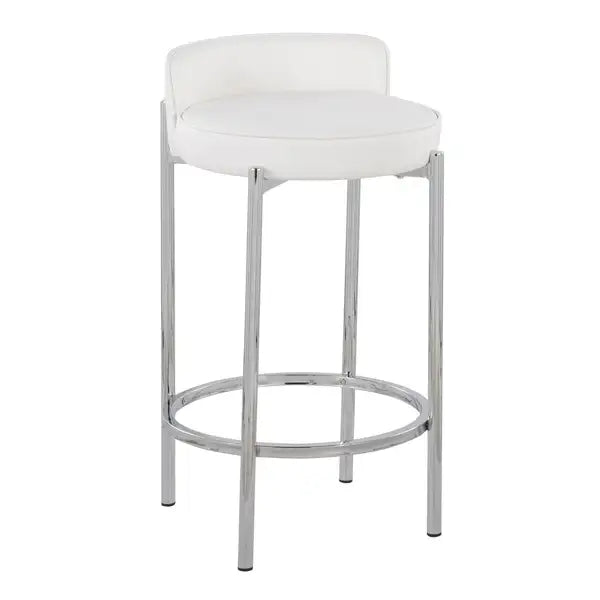 LumiSource Chloe Counter Stools - Set of 2, Chrome & White Faux Leather