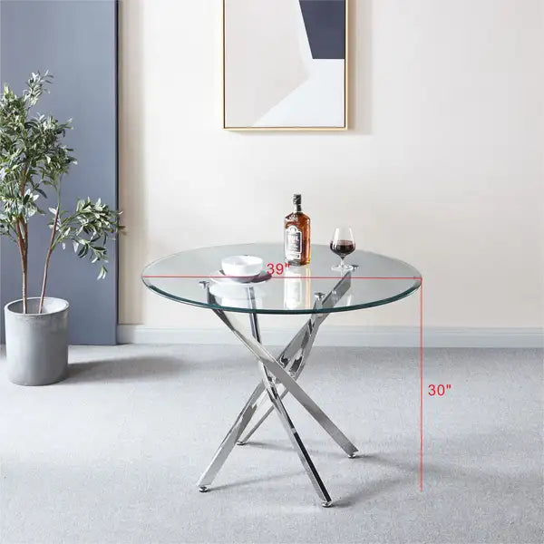 Round Glass Dining Table with Chrome Legs - Modern & Stylish