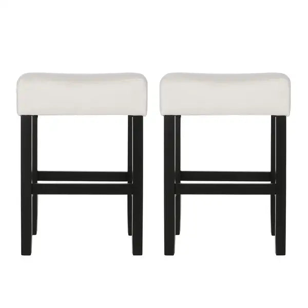 Beige Leather Counter Height Barstools (Set of 2) - 26.75" Backless - Minihomy