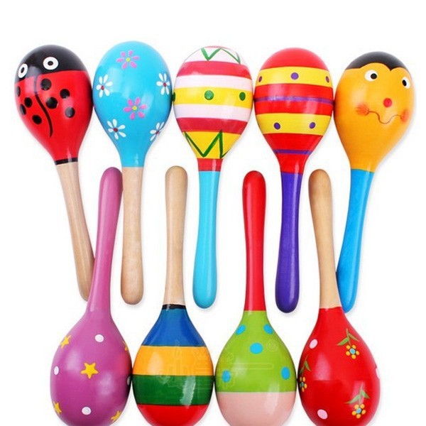 Children's wooden toys Maraca Hand Rattles Kids Musical Party Favor Child Baby