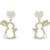 Pearl Bunny For Women Silver Pin Earrings