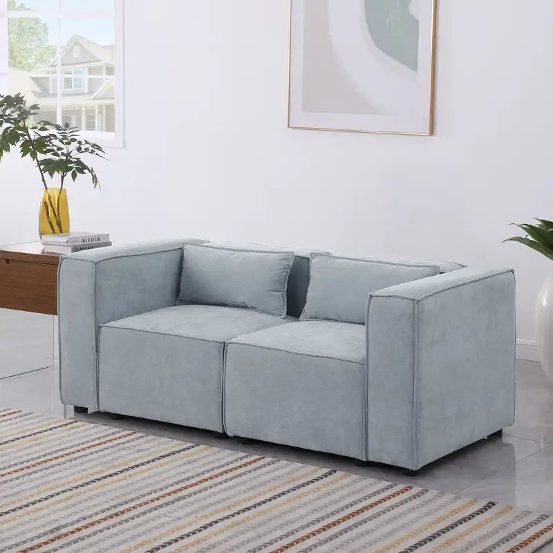 Grayish Blue Chenille Modular Sofa - Simple, Grand, & Soft Knock-Down Design