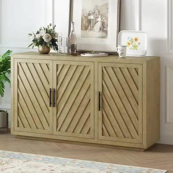 Retro Sideboard with Adjustable Shelves - 3 Doors, Antique Natural - TREXM