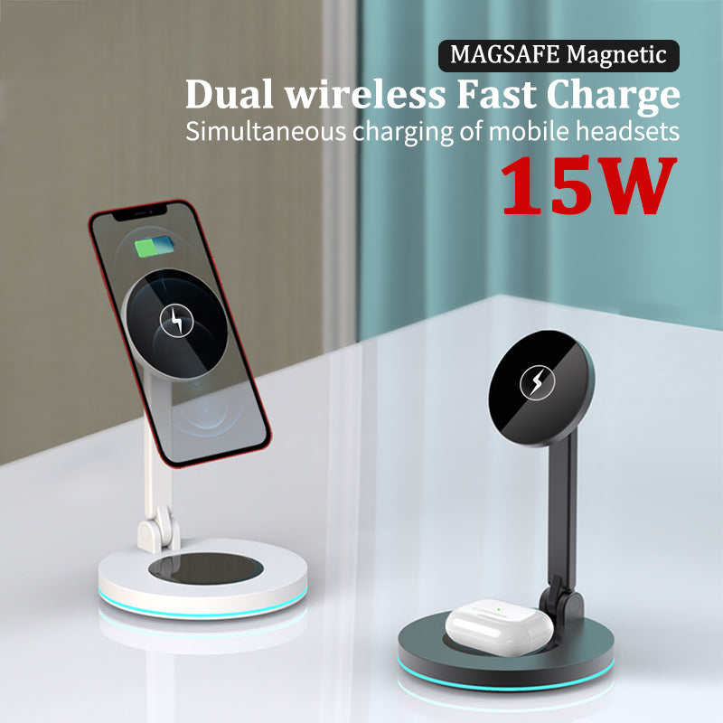 2-in-1 Magnetic Wireless Charger Stand - Fast Charging Station Dock for iPhone and AirPods