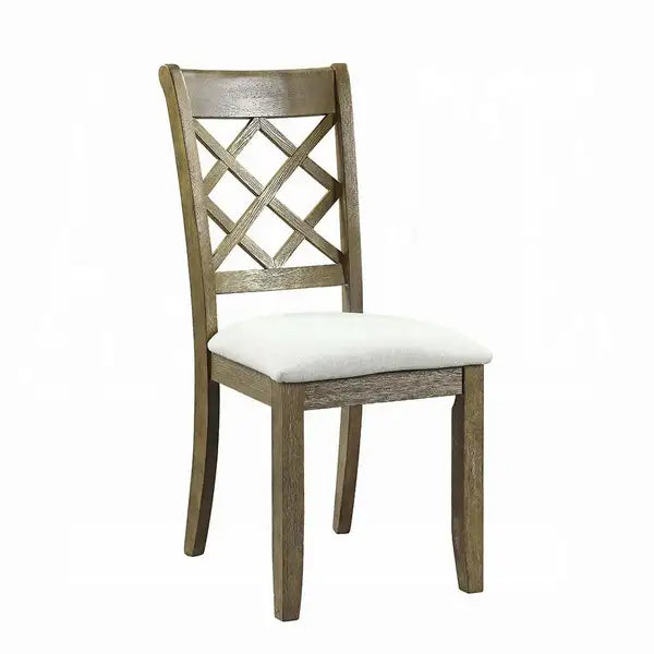 Beige & Rustic Oak Lattice Back Dining Chairs (Set of 2)