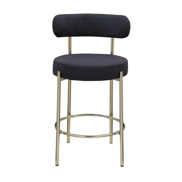 Modern Sherpa Counter Height Stools Set of 2 - Black - Brushed Brass Legs - Footrest - Minihomy