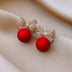 Female Bowknot Pearl Earrings Temperament Christmas - Minihomy