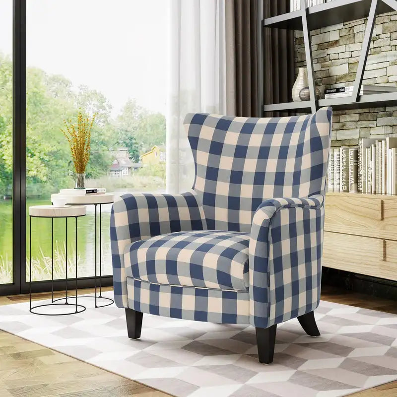 Vintage White & Blue Checkerboard Club Chair - Stylish & Comfortable Armchair (30x30x36")