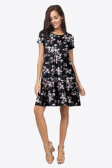 Printed Round Neck Short Sleeve Dress