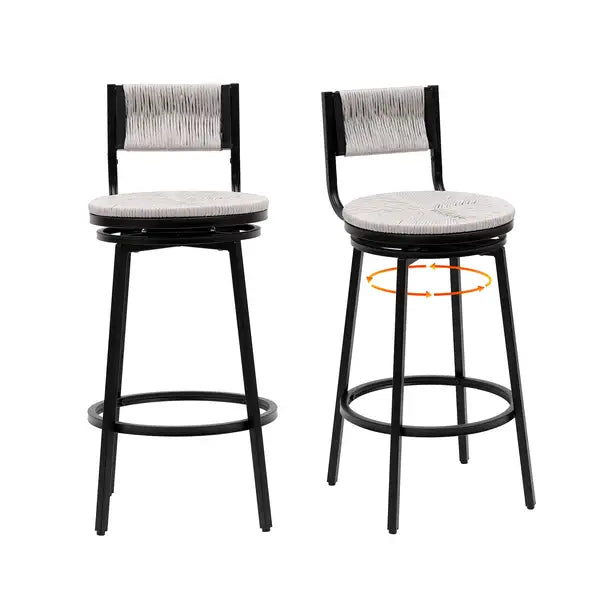 Gray Counter Height Bar Stools - Swivel, Footrest, Farmhouse Style (Set of 2) - Minihomy