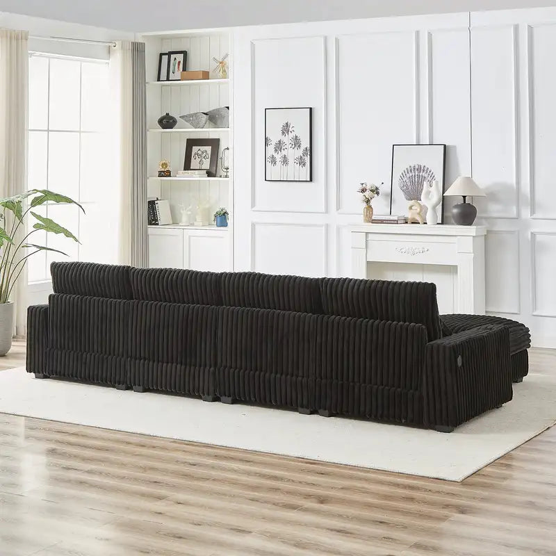 L-Shaped Sectional Sofa - 126", Corduroy, Cup Holders, USB Charging