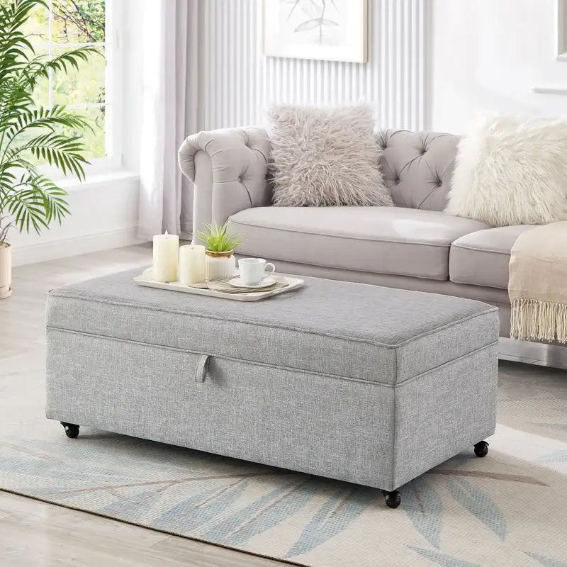 Gray Modular Storage Ottoman with Wheels - Large Comfort Sofa Ottoman