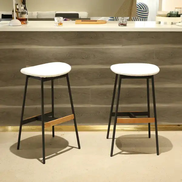 Modern Bar Stools Set of 2 | Comfortable & Stylish Counter & Bar Height Upholstered Backless Kitchen Dining Room Chairs - Minihomy