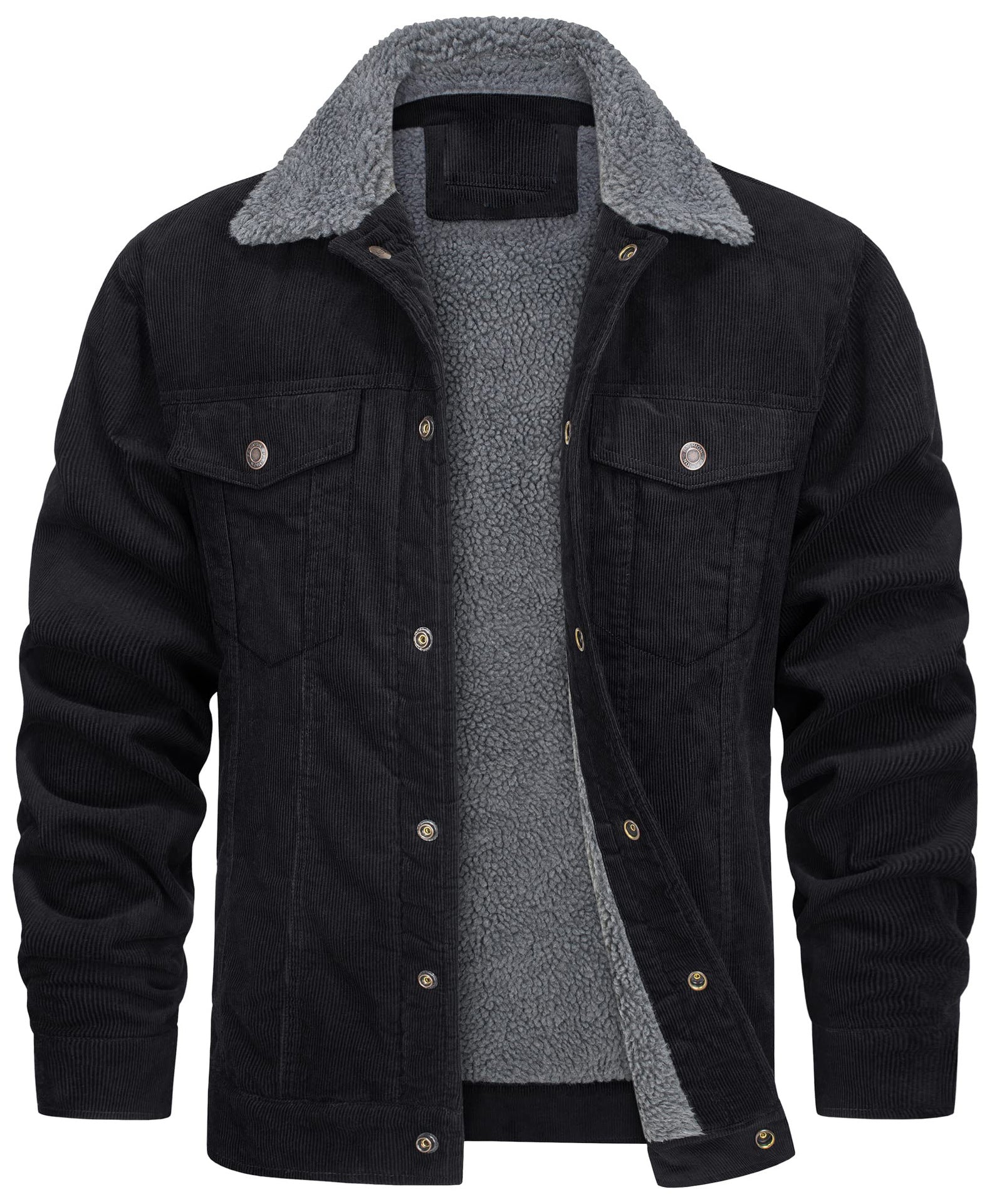 Corduroy Lapel Long Sleeve Plush Jacket Coat