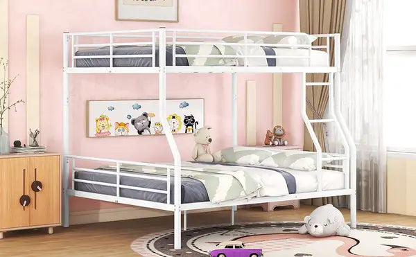 Full XL Over Queen Metal Bunk Bed Frame - White - Minihomy