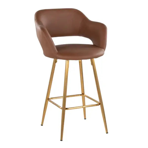 LumiSource Gold Metal Counter Stools (Set of 2) - Brown Faux Leather