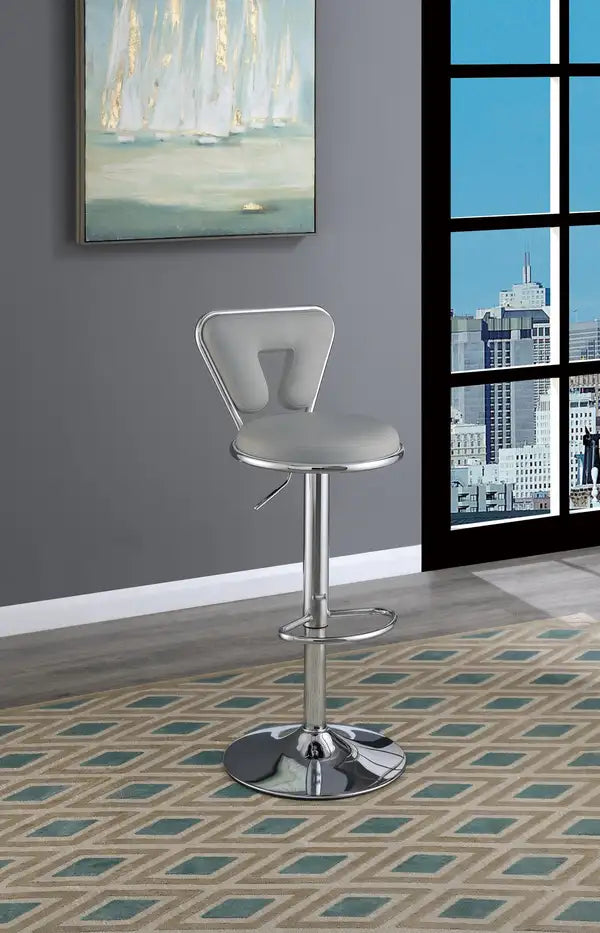 Modern Gray Faux Leather Bar Stools with Adjustable Gas Lift - Set of 2 - Minihomy