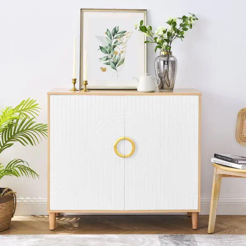 Modern MDF Storage Cabinet with Adjustable Shelves - Freestanding Buffet Sideboard