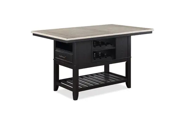 Dark Gray Brown Counter Height Dining Table with Storage & Wine Rack