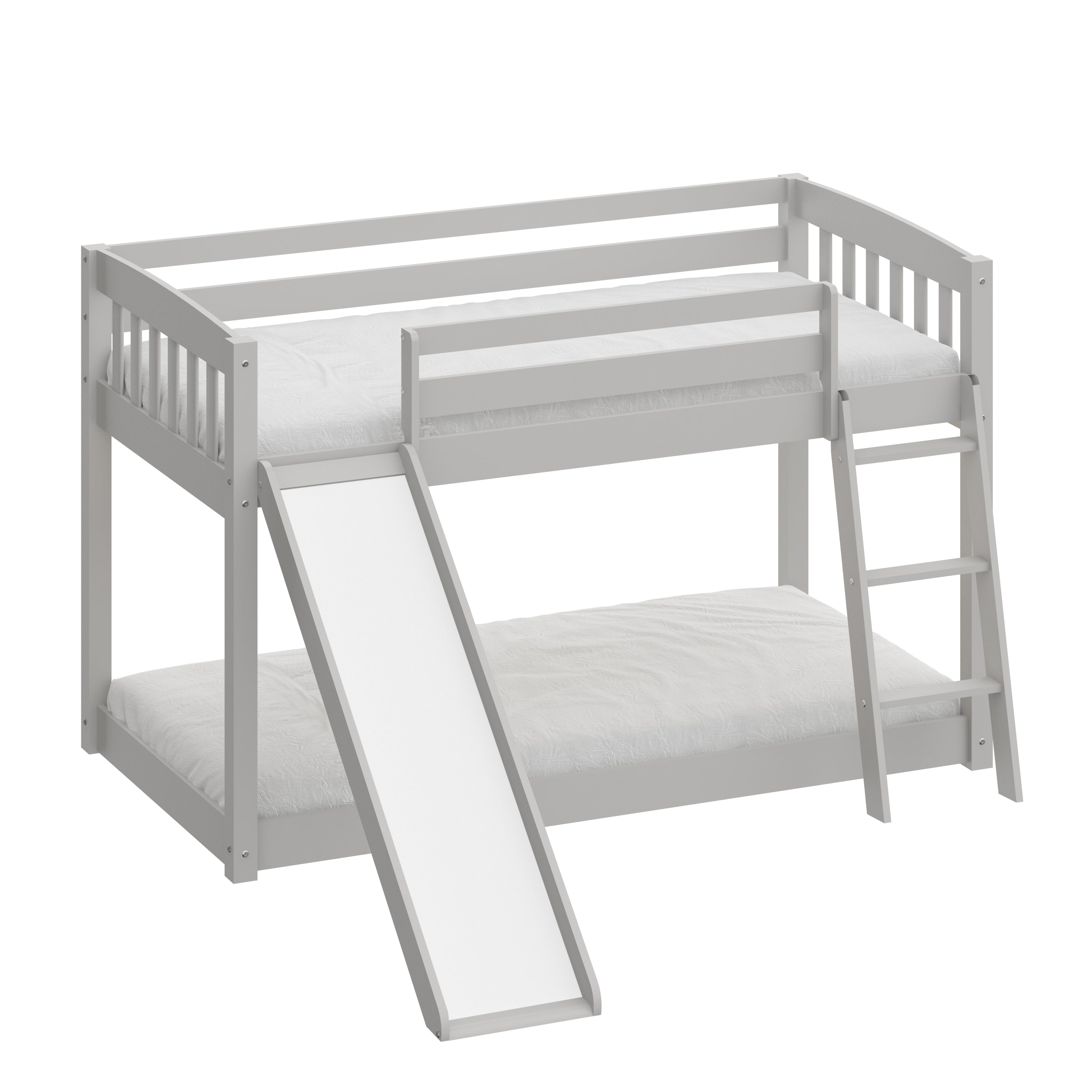 Twin Over Twin Bunk Bed with Slide & Stairs - Solid Wood - Grey - Kids Bunk Beds