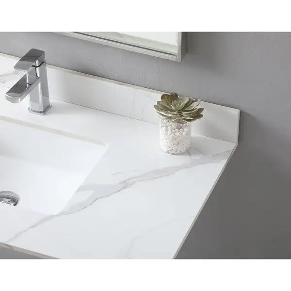 Carrara Gold Sintered Stone Vanity Top - 43x22 inch, Single Faucet Hole - Minihomy