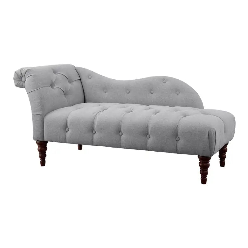 Dove Gray Chaise Lounge: Modern Tufted Upholstery & Espresso Legs