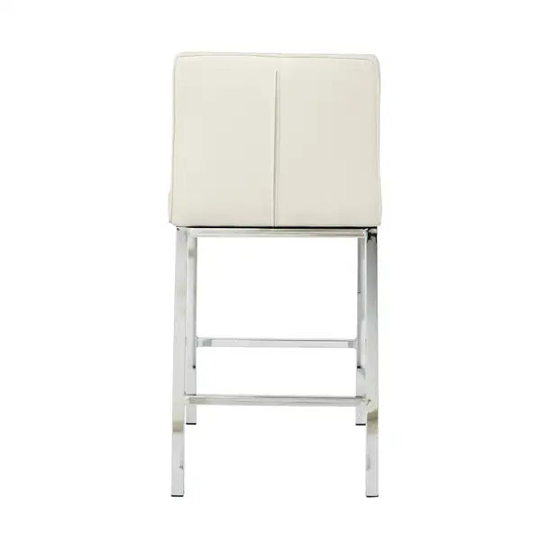 Modern Counter Stools Set of 2 - White PU Leather, Electroplated Legs, Kitchen Bar Chairs - Minihomy