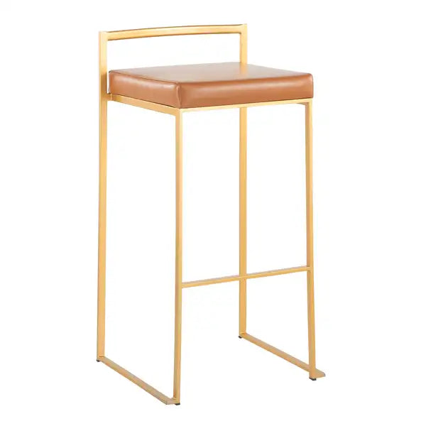 LumiSource Fuji Gold Barstools (Set of 2) - Camel Faux Leather