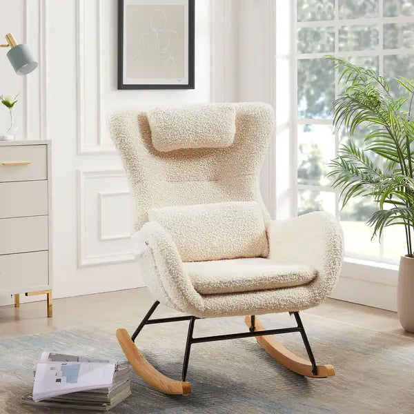 Modern Nursery Rocking Chair with High Backrest