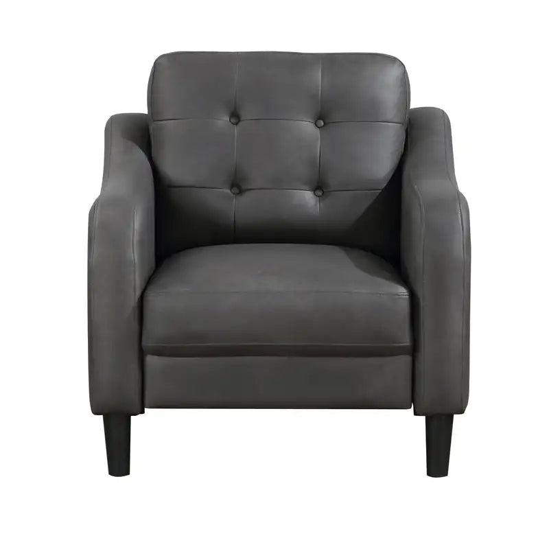 Gray Microfiber Upholstered Chair - Button Tufted, Solid Wood Frame