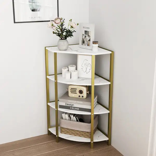 Corner Shelf, 4-Tier Bookcase, Plant Stand - Small Space Shelving Unit