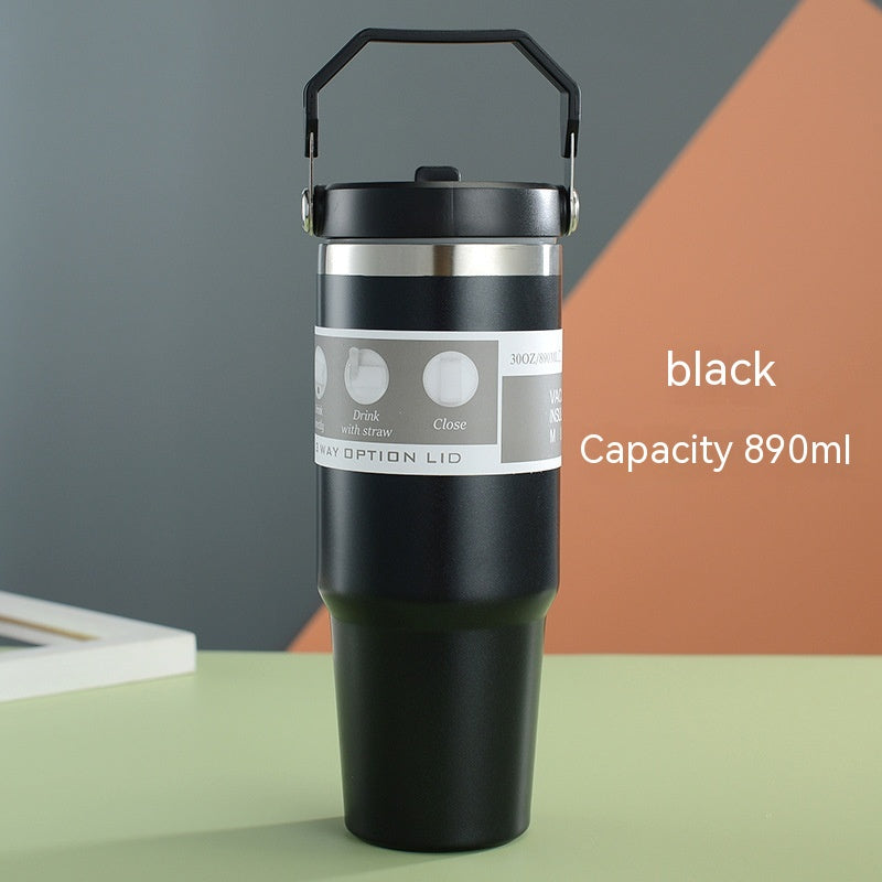 Portable Stainless Steel Travel Tumbler - Insulated Water Bottle with Handle Cover