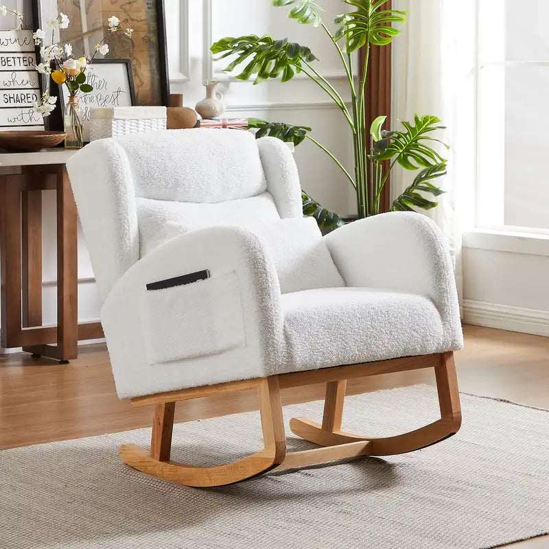 Modern Rocking Chair, High Back, 27.2" Wide, 2 Side Pockets