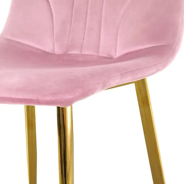 Modern Pink Dining Chairs Set of 4, Light Luxury Home Bedroom Stool with Gold Metal Legs - Minihomy