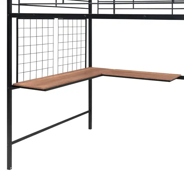 Full Size Metal Loft Bed with Desk, Storage Ladder & Wardrobe - Black - Minihomy