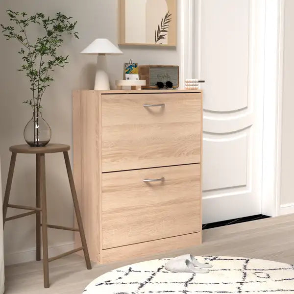 White Wooden Shoe Cabinet with 2 Flip Doors - Entryway Storage