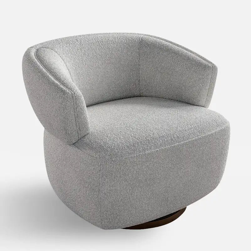 Oversized Gray Barrel Chair, 360° Swivel Accent Chair, Fully Assembled