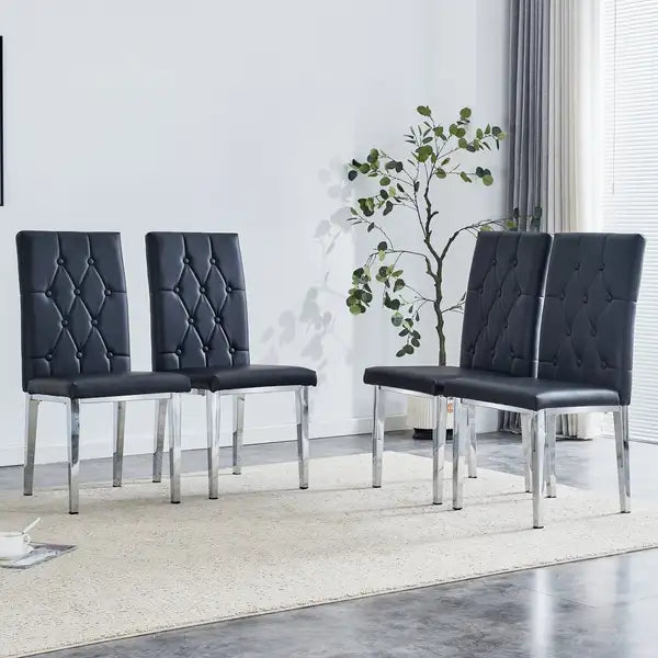 Modern Dining Chair Set of 4 | Upholstered Kitchen Chairs with Button Tufted Backrest | Metal Legs for Restaurant, Office & Home - Minihomy