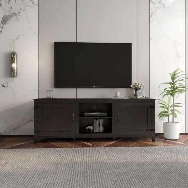 Black TV Stand with Storage & Doors - Media Console Entertainment Center