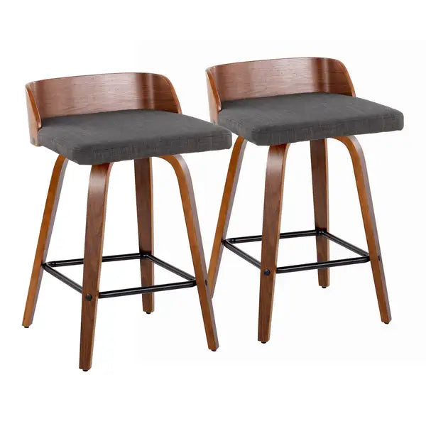 LumiSource Maya Walnut Counter Stools - Set of 2, Swivel, Mid-Century Modern