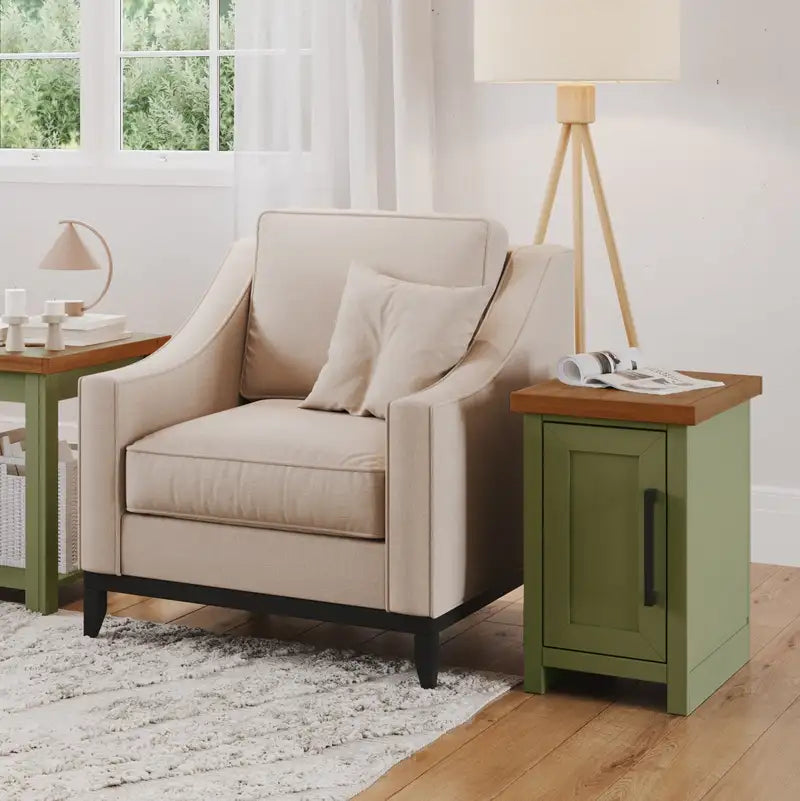 Sage Green Chairside Table - 14" Ready-to-Assemble Fruitwood Finish